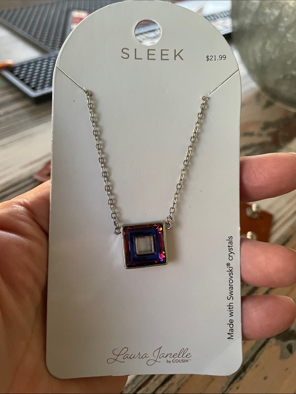 Sleek Laura Janelle Iridescent Square Crystal Necklace
